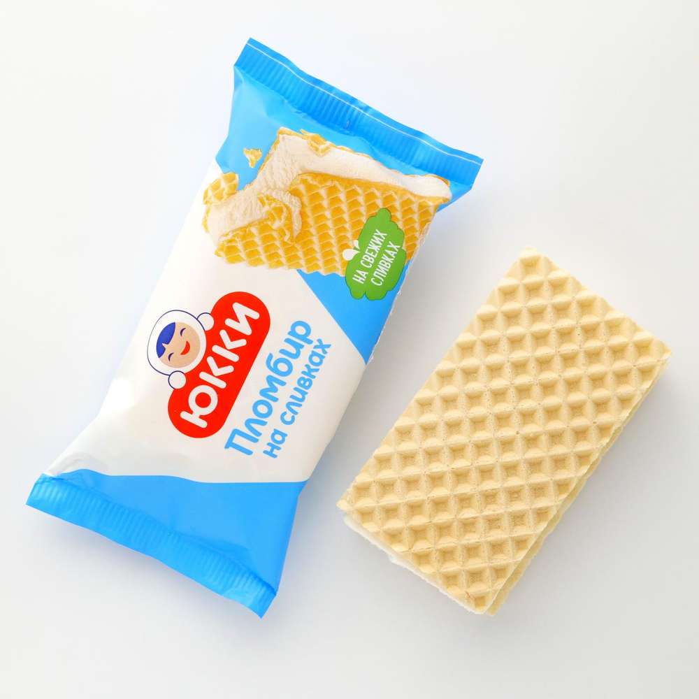 Ice Cream Plombir On Cream Vanilla In Wafer Sheets Yukki 