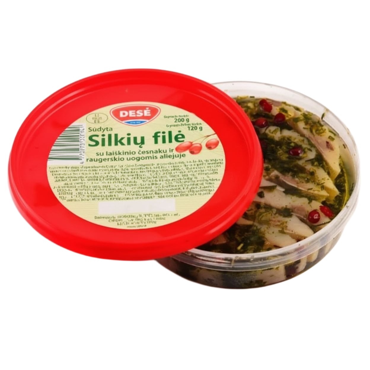 Филе Атлантической Сельди С Зелёным Луком И Ягодами Барбариса В Масле