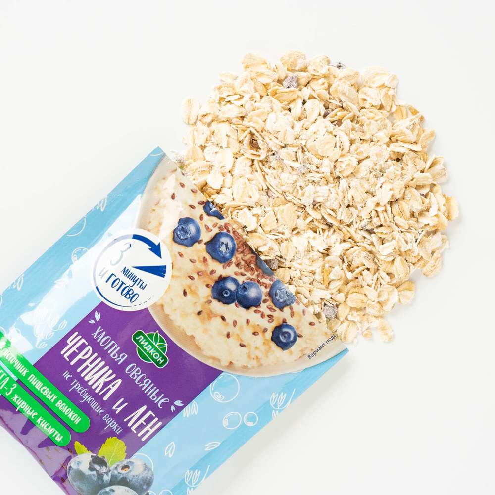 Oat flakes not requiring cooking Blueberries and Flax