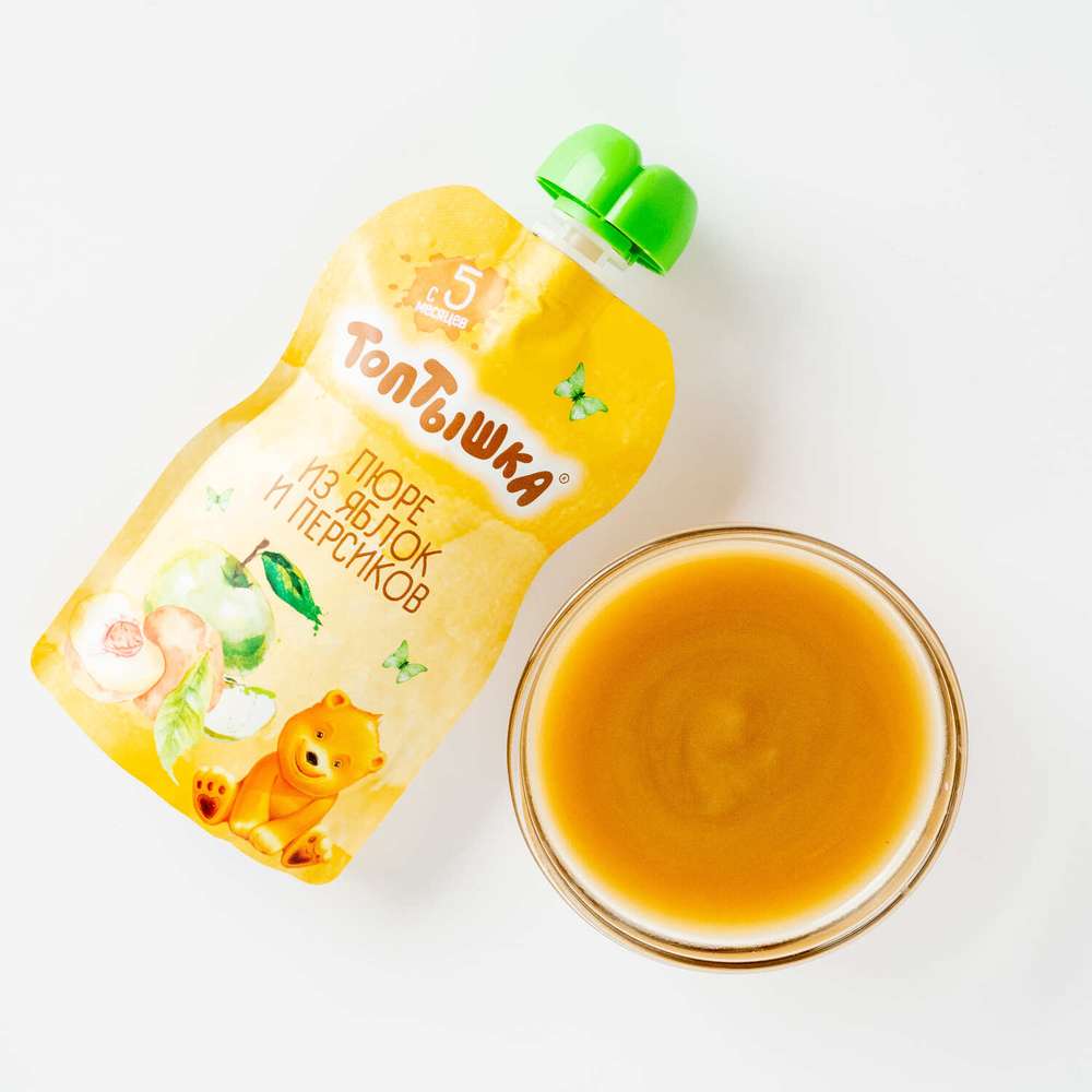 Puree apple + peach with sugar +5 for baby food for kids